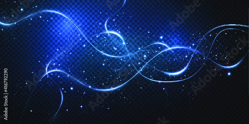 Light realistic curve. Magical sparkling golden glow effect. Abstract light line. Powerful energy flow of light energy. Light star blue png. Light sun blue png. Light flash blue png. 