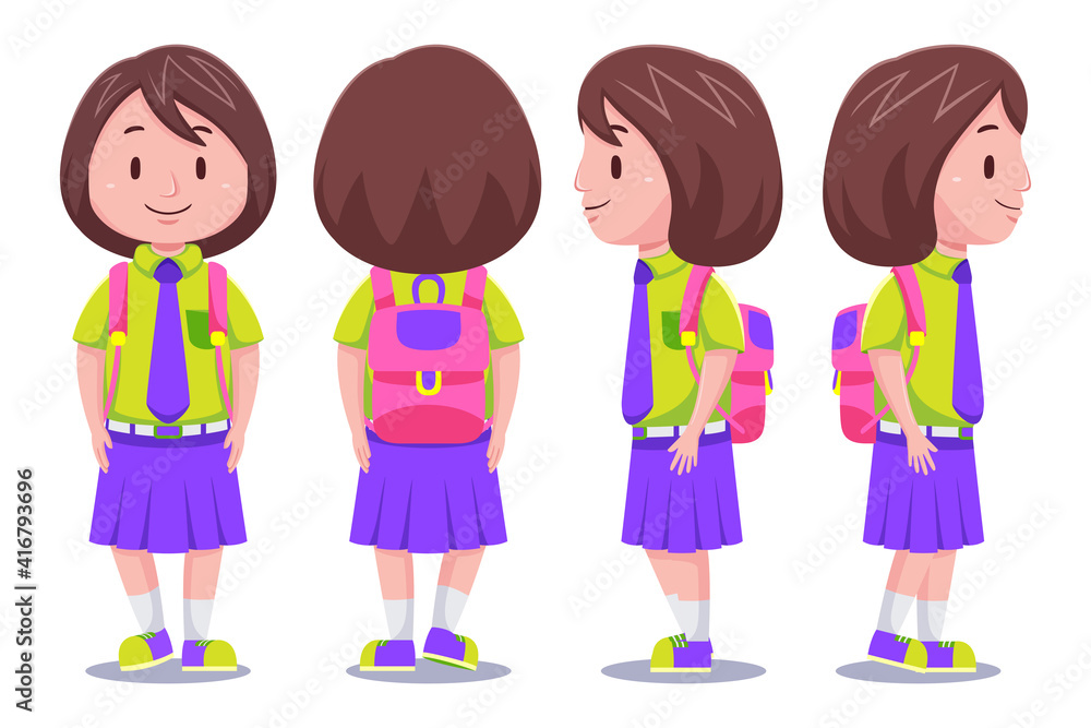 Cute Kids Girl Student carrying Backpack #01