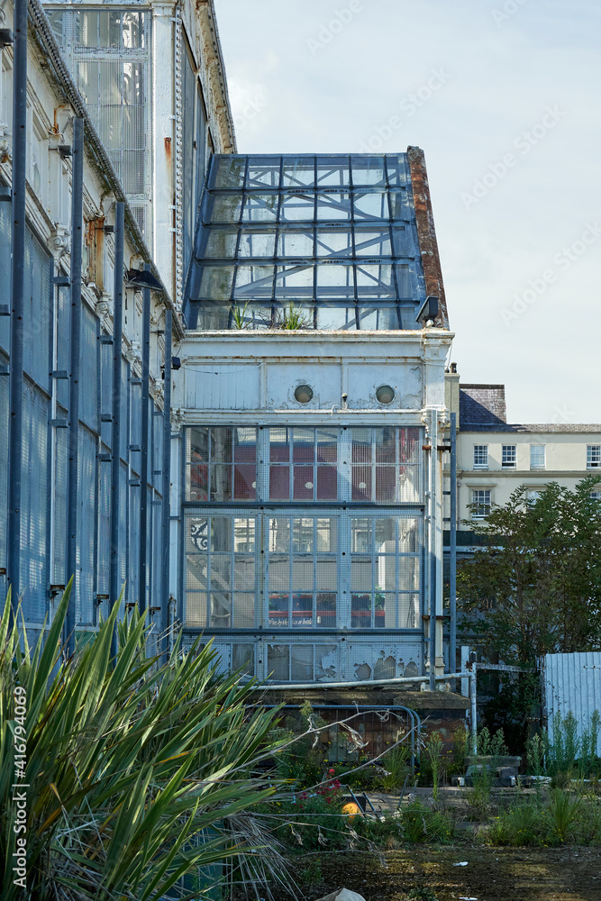 Great Yarmouth Winter Gardens side view closeup. View down the side of