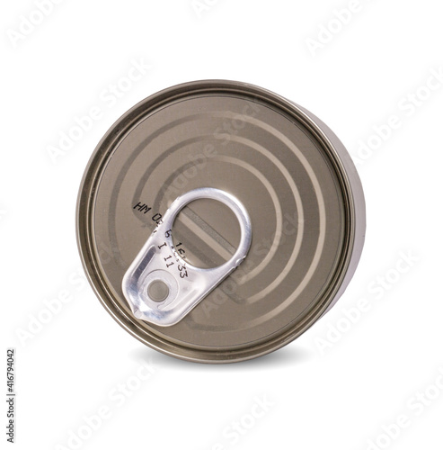 Close-up various metal and white tin can on white background