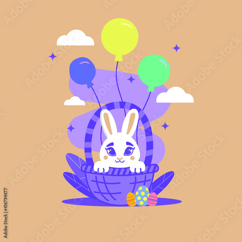 easter illustration bunny easter eggs basket with balloons