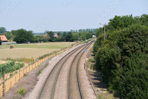 Obraz na plátně Double line merge to single on Felixstowe branch line in Trimley
