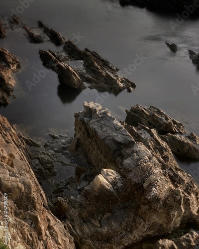 Coastal serene landscape at sunset