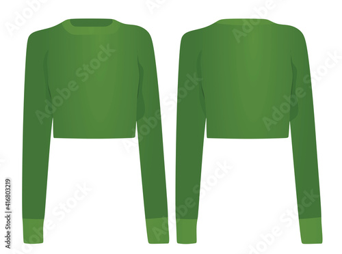 Women green crop sweater. vector illustration