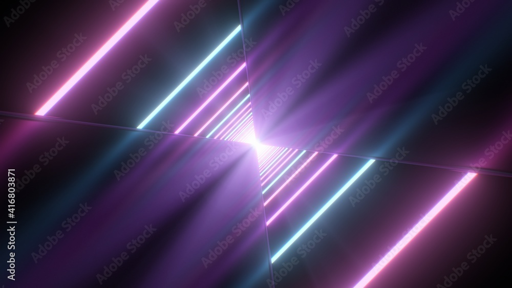 Ultraviolet Retro Neon Laser Beam Diagonal Line Reflections 3D Tunnel - Abstract Background Texture