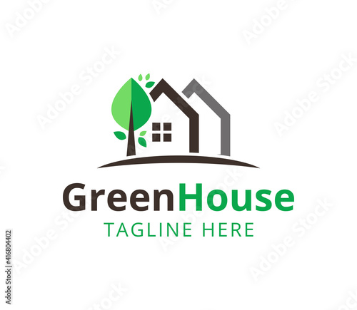 green house logo design, eco house logo, icon, vector, template