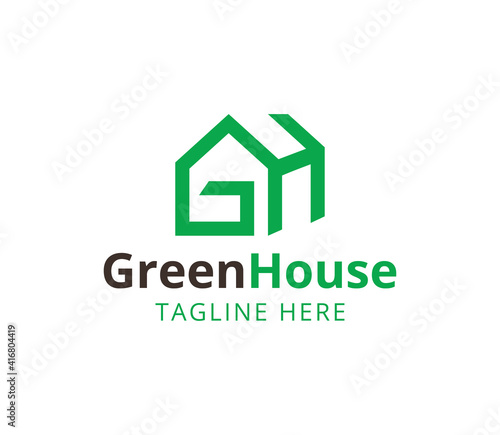 initial G and H concept logo, green house logo design, icon, vector, template
