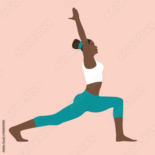 A dark-skinned girl does yoga. Vector illustration