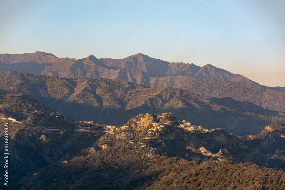 ancient village view on the Peloritani mountains in Sicily Italy