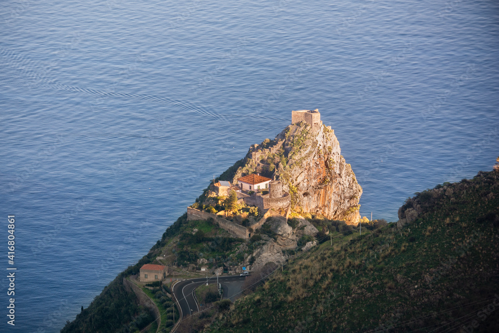 View of the castle of Sant Alessio from above in Sicily Italy View of the castle of Sant Alessio from above in Sicily Italy
