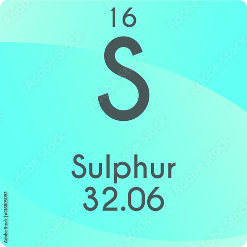 S Sulfur Non reactive metal Chemical Element vector illustration diagram, with atomic number and mass. Simple gradient flat design For education, lab, science class.
