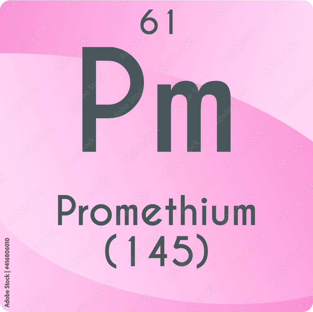 Pm Promethium Lanthanide Chemical Element vector illustration diagram, with atomic number and mass. Simple gradient flat design For education, lab, science class.
