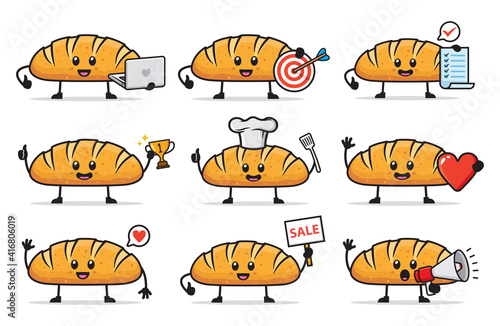 set of bread character design illustration