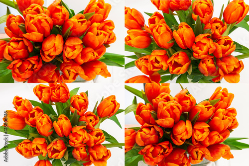 Viermal Blumenstrauss aus Orangefarbenen Tulpen