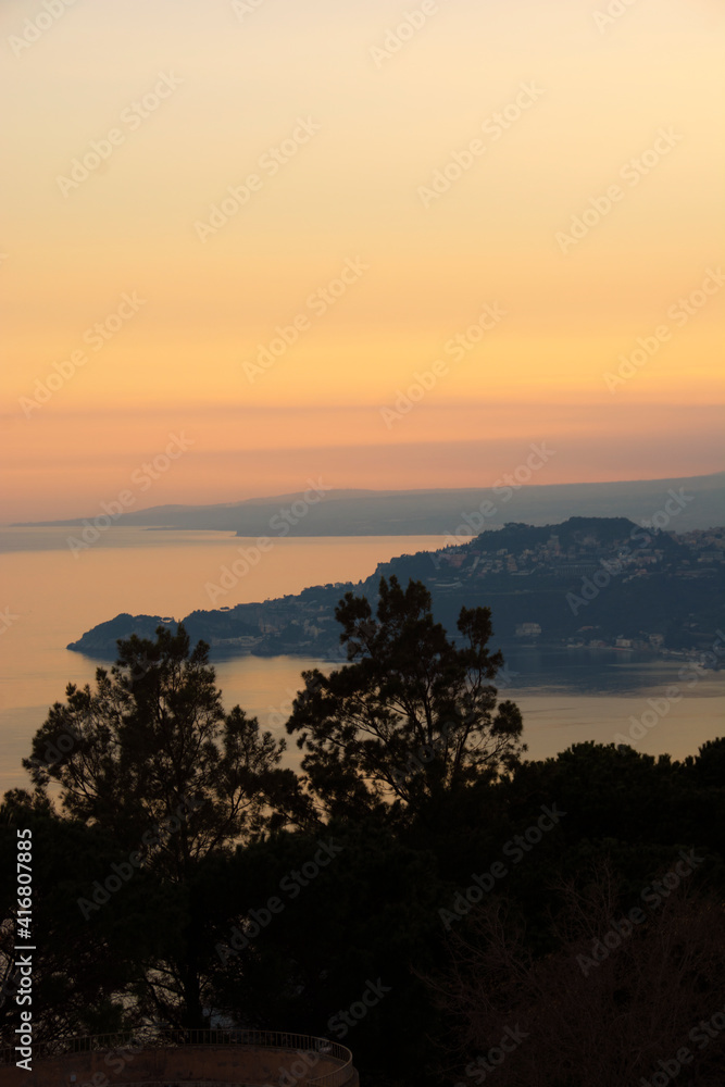 Fototapeta premium op view of a sunset on the Ionian coast in Sicily