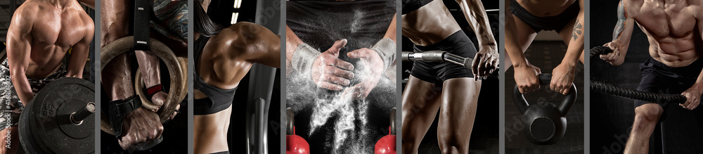 Sport collage. Concept of fitness motivation, bodybuilding, sport
