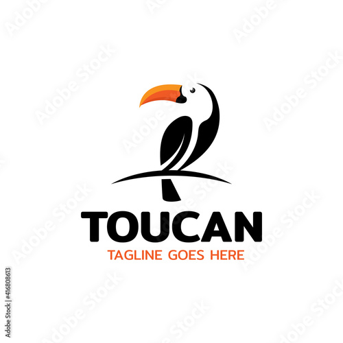 a toucan bird perching on a branch, vector logo illustration