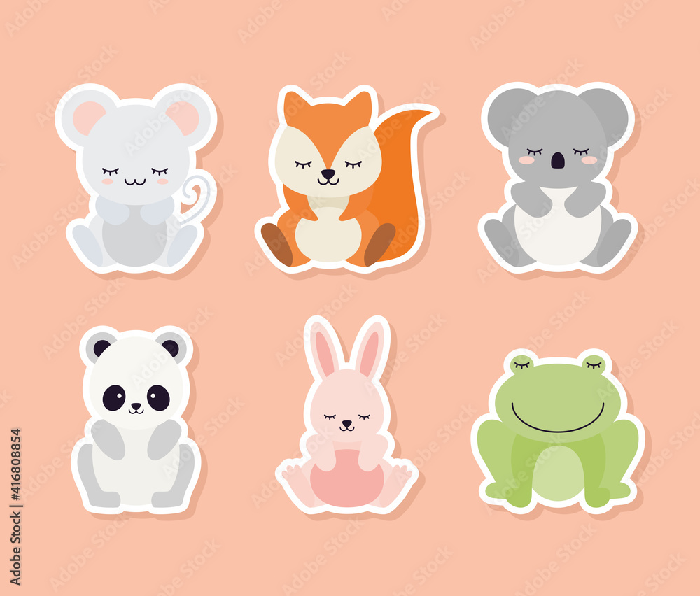 set of kids animal on a salmon color background set of kids animal on a salmon color background