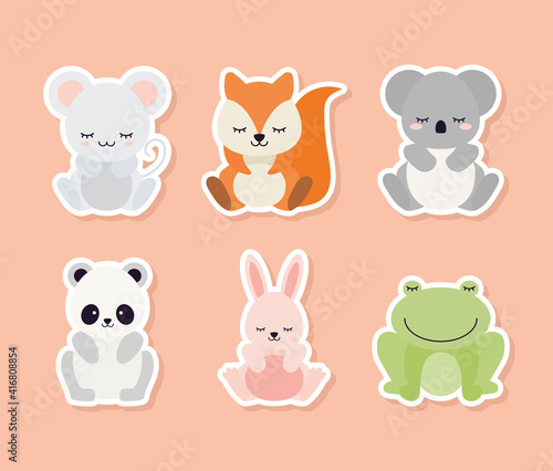 set of kids animal on a salmon color background