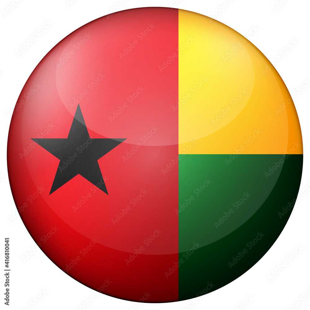 Glass light ball with flag of Guinea-Bissau. Round sphere, template icon. National symbol. Glossy realistic ball, 3D abstract vector illustration highlighted on a white background. Big bubble. Glass light ball with flag of Guinea-Bissau. Round sphere, template icon. National symbol. Glossy realistic ball, 3D abstract vector illustration highlighted on a white background. Big bubble.