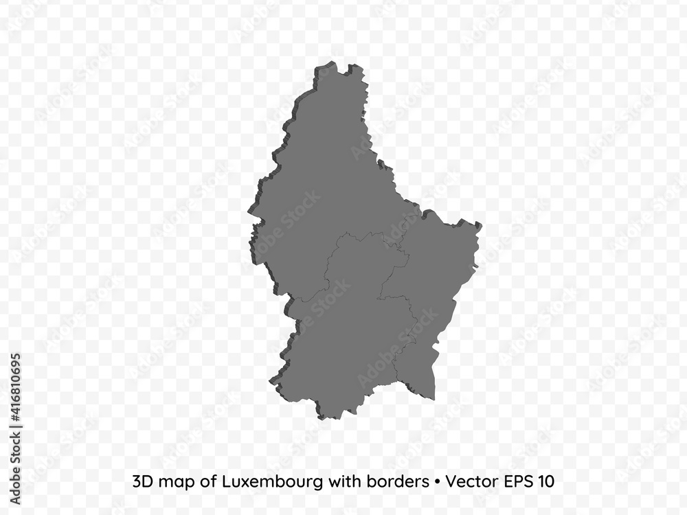 3D map of Luxembourg with borders isolated on transparent background, vector eps illustration