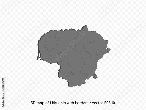 3D map of Lithuania with borders isolated on transparent background  vector eps illustration