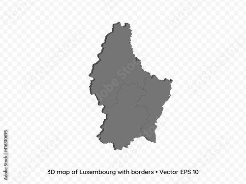 3D map of Luxembourg with borders isolated on transparent background  vector eps illustration