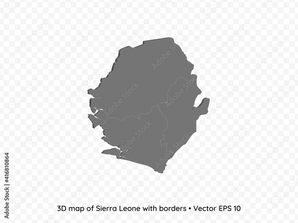 3D map of Sierra Leone with borders isolated on transparent background, vector eps illustration