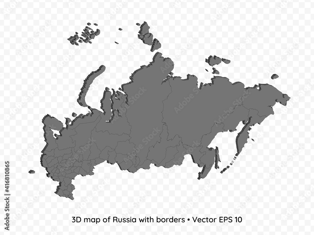 3D map of Russia with borders isolated on transparent background, vector eps illustration