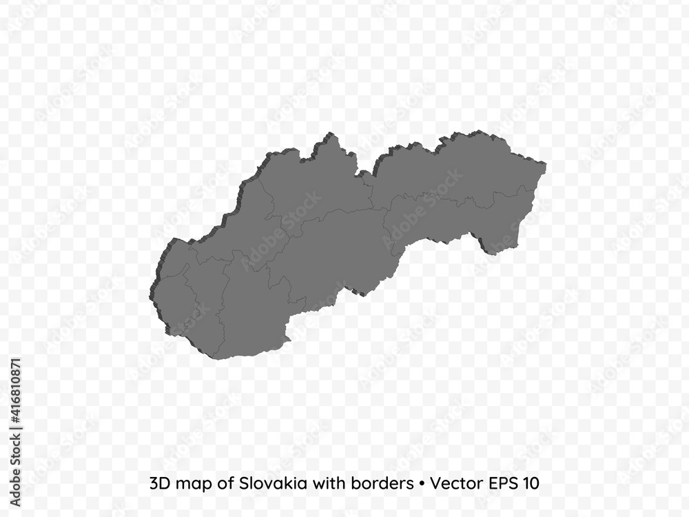 3D map of Slovakia with borders isolated on transparent background, vector eps illustration