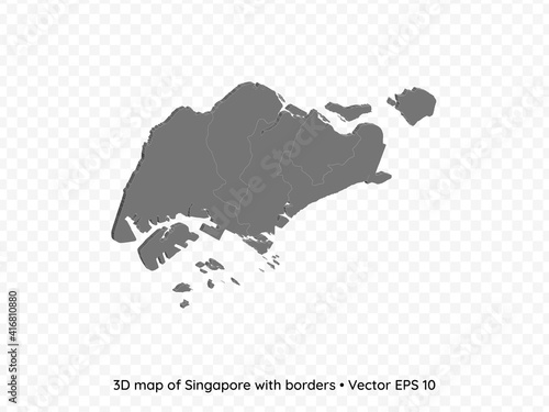 3D map of Singapore with borders isolated on transparent background, vector eps illustration