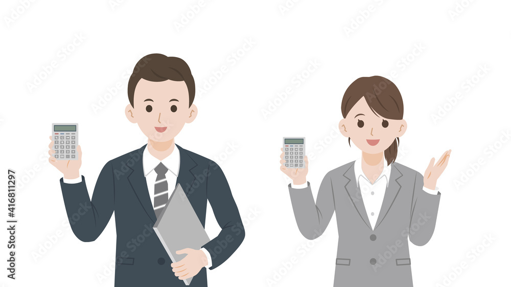 確定申告 税理士 会計 電卓を持つ 男女 イラスト素材 Stock Vector Adobe Stock