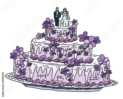 wedding cake with souffle and marzipan figurines
