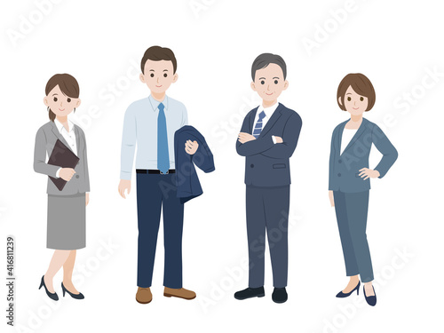 ビジネス　会社員　仲間　同僚　男女　全身　イラスト素材