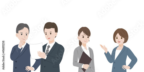 ビジネス　会社員　打ち合わせ　報告　相談　男女　上半身　イラスト素材