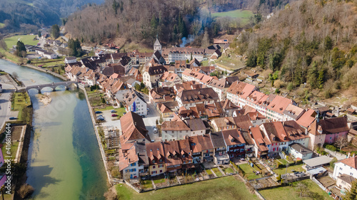 Photography Drone pictures of the village of Saint-Ursanne, Switzerland.