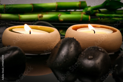candles and stones on the table