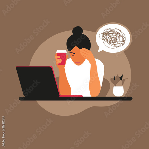 Professional burnout syndrome. Frustrated worker, mental health problems. Vector illustration in flat style.