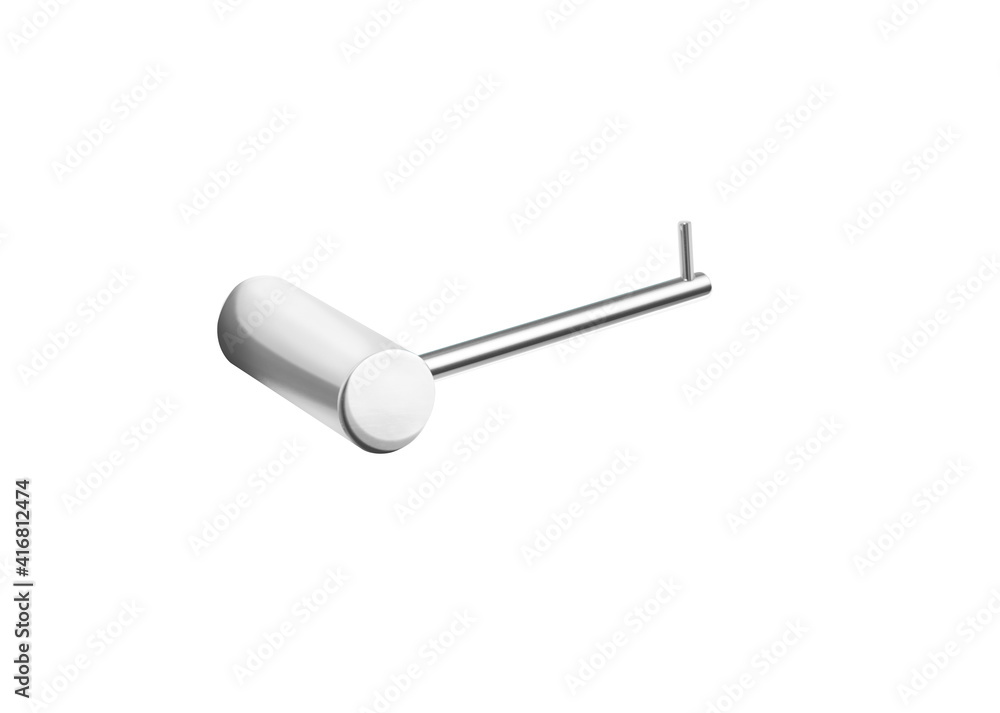 roll of toilet paper hanging on a chrome toilet roll holder on an isolated white background roll of toilet paper hanging on a chrome toilet roll holder on an isolated white background