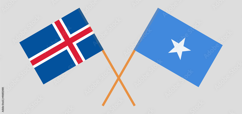 Crossed flags of Iceland and Somalia. Official colors. Correct proportion