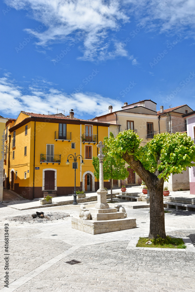 Fototapeta premium A street among the colorful houses of Frosolone, an old town in the Molise region, Italy.