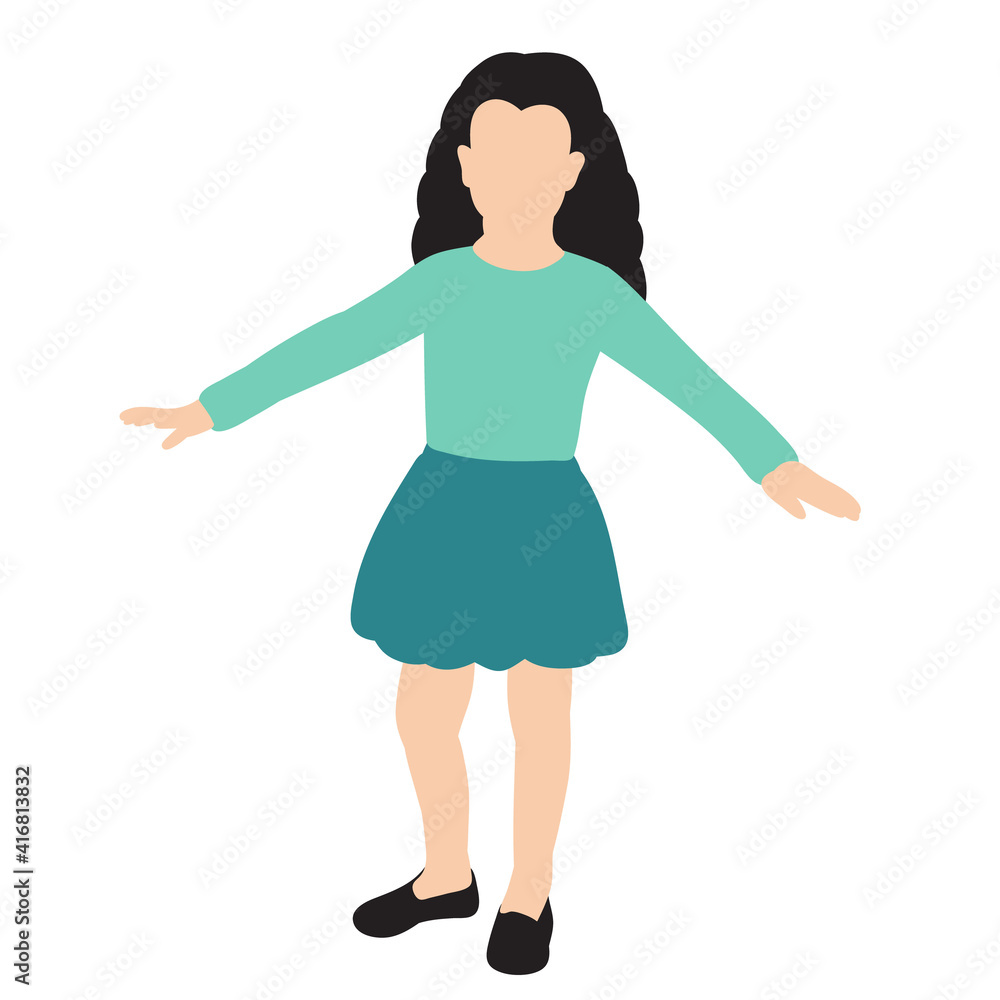 vector, isolated, girl, child dancing in flat style, no face vector, isolated, girl, child dancing in flat style, no face