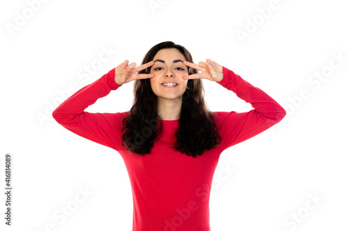 Adorable teenage girl with red sweater