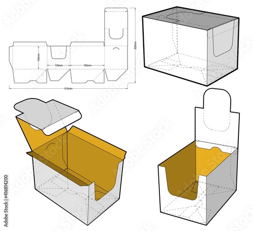 Counter display stand and Die-cut Pattern. The .eps file is full scale and fully functional. Prepared for real cardboard production. The .eps file is full scale and fully functional.
