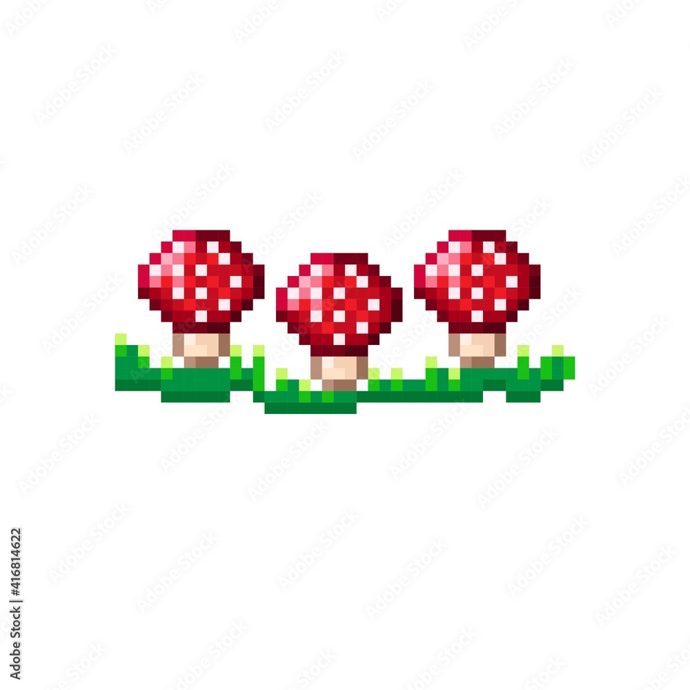 Mushroom pixel art. Cute pixel mushrooms. Vector illustration. Mushroom pixel art. Cute pixel mushrooms. Vector illustration.