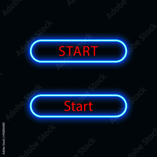 Start button neon blue icon for website, mobile application and template UI material. vector illustration