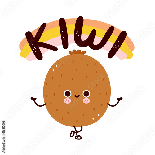 Cute funny kiwi. Vector flat cartoon kawaii character illustration icon. Isolated on white background. Kiwi fruit character concept