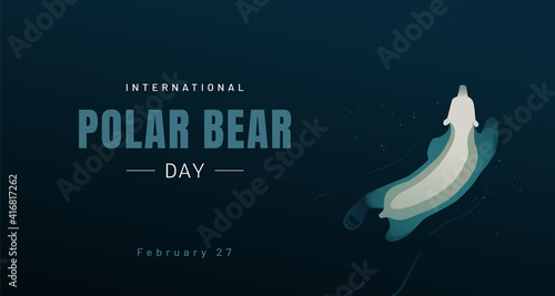 White arctic bear swimming in blue water illustration. International Polar Bear day, February 27. - Vector
