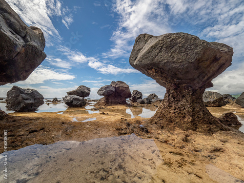 Fiji, Taveuni Island. Rock formations on the beach of Lavena showing erosion. photo