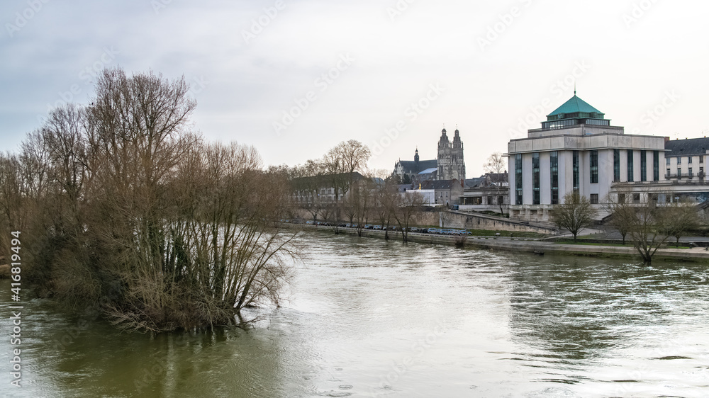 Tours, beautiful french city, panorama with the river Loire
